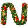 AUOKAI Ghirlanda Natalizia, 2.7M/9 FT Decorazioni Natalizie con Luci 30 LED, Ghirlanda Natale Decorazioni Artificiale per Porta, Camini,Scale, Centrotavola Natalizio, Addobbi Natalizi Per La Casa