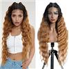 FASHION IDOL Parrucche ricce frontali 31" lunghe sintetiche naturali ondulate ad acqua per donne nere Ombre Brown con parrucca in pizzo HD tipo E