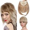 SEGO Frangia Capelli Clip Frangetta Finta Frontale Extension Fascia Unica Corta Bangs Hair Sintetici Posticci Donna 30g Castano Chiaro mix Biondo Chiarissimo