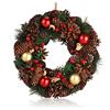 COM-FOUR® Ghirlanda natalizia per porta - Ghirlanda dell'Avvento con pigne e palline di Natale - Ghirlanda decorativa Ø ca. 30cm - Decorazione Natale