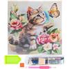 Ideen mit Herz Diamond Painting Tela su telaio | 30 cm x 30 cm | Set con attrezzi (gatto con farfalla)