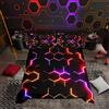 Homemissing Geometrica Rosso Viola e Nero Stampa Esagonale Bambini, Ragazzi, Adolescenti Decorative Honeycomb Copripiumini, Cerniera Set Copripiumino 135x200cm