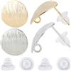 Beebeecraft 1 scatola di 20 orecchini a perno rotondi piatti in 2 colori, placcati in oro 18 K e platino, ovali lisci con anello e 20 dadi per orecchini fai da te per la creazione di gioielli
