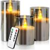 Yinuo Mirror Candela LED con fiamma scintillante, candele elettriche a fiamma mobile a colonna di cera reale, effetto vetro dorato con timer a distanza