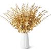 JAONLD Eucalipto Artificiale 24 Pezzi Eucalipto Essiccato Rami Decorativi Foglie di Eucalipto Artificiali Rami di Seta Sintetica, Foglie Verdi per Matrimoni, Feste e Decorazioni (Oro)