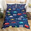 Homemissing Set di biancheria da letto con copripiumino per bambini, ragazzi e ragazze, motivo: camion dei pompieri, traspirante, per letto king size