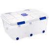 DRW Scatola portaoggetti in PVC trasparente con coperchio e ruote da 100 litri 60x80x33 cm