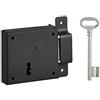 THIRARD - Serratura orizzontale a montaggio superficiale con chiave per porte di cantina, catenaccio singolo, apertura a destra, interasse 50 mm, 85x76 mm, nera, 1 chiave