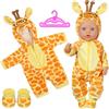 Aolso Vestiti per Bambole per New Born Baby Doll, Abiti per Bambolotti 35-45CM 18, Pagliaccetti Stampa con Cappello, con 1 Paio di Calzini e 1 Gruccia, Giraffa (Bambola Non Inclusa)