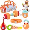 Gdbykds 6 Pezzi Set Peluche Fitness per Neonati per Bambini da 0 a 12 Mesi - Cuscino Tummy Time Neonato, Set di Rattle Sensoriale a Tema Fitness - Giochi Montessori 6 Mesi, Regali Neonati Maschio