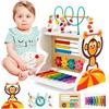 Maycoly Cubi attività Montessori Legno 5 in 1,Giochi Gioco Perline Educativo Sensoriale Regalo,Giocattolo Xilofono,Ingranaggi,Orologio,per Ragazzi e Ragazze di 3 Anni+