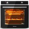 Karinear Forno Elettrico da Incasso 65L, 60 cm Forni a Conventional a 4 Funzioni, 2 Manopole di Controllo, 50-250°C, Inox Antimpronte, Spina, con Piastra, Griglia, 2200W, Nero