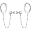 JOPLY Orecchini a catena da donna, in argento Sterling 925, con doppio foro, con zirconia cubica, orecchini a cerchio con nappa, a goccia, per cartilagine, elica, per ragazze e adolescenti, idea regalo,