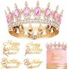 Otuuz Corona di Compleanno per Torta per Donne e Ragazze Corona di Principessa Regina Tiara di Compleanno con 4 Decorazioni per Torta di Happy Birthday Princess Queen(Dorato e Rosa)