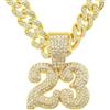 Fachoice Ciondolo scintillante n. 23 da uomo, stile hip hop, numero 23, collana cubana dorata, con zirconia cubica, per pallacanestro, sport, atleti, gioielli da uomo