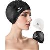 Winsyne Cuffia da nuoto unisex in silicone, unisex, di grandi dimensioni, per capelli lunghi/trecce, per mantenere i capelli asciutti, cuffie da bagno impermeabili per nuoto con tappi per le orecchie e set di