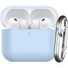 Nemteur Custodia per AirPods Pro 3 2025, Case Protettiva in Silicone per Air Pods Pro 3 Cover in Silicone Visibile a LED Frontale con Moschettone, Azzurro