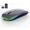 Wowssyo Mouse senza fili, 2,4 GHz, USB wireless, Bluetooth, 1600 DPI, tracciamento ottico, ricaricabile a LED, doppia modalità per laptop, PC, iOS, Android, iPad, Windows, grigio
