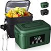 Aurevit Lunch Box Elettrico Senza Fili 1,4L per Adulti, Portavivande Riscaldato con Orario Pasto Programmabile e Mantenimento Automatico del Caldo, con Borsa Termica a Doppio Strato - Verde