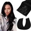 HOTBANANA Extension per capelli senza cuciture, 40,6 cm, 110 g, 7 pezzi, colore nero corvino, invisibili, in poliuretano, extension per capelli umani Remy