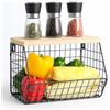 Relaxdays Cestino per Frutta da Parete, ripiano, Organizer da Cucina, HLP 22x30x20 cm, Cestino in Metallo, Nero/Naturale