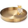 Yvttve Vassoio Decorativo Rotondo Dell'oro, Vassoio da Portata di Metallo, Vassoio organizzatore per Gioielli, Trucco, Articoli da Toeletta, Stoviglie da Cucina (Ø 20 cm, dorato)