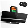 SNDOAS A+++ Cappa Aspirante Inclinata 90cm, Cappa Cucina con Scarico/Ricircolo, 450 m³/h, 3 Livelli + Funzione Boost, 2 Filtri a Carbone, Pannello Touch, LED, Vetro Nero