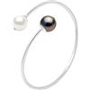 PEARLS & COLORS - Bracciale Semirigido vere perle coltivate di Tahiti - Qualità A+ - Argento 925 - misura regolabile - Gioiello da donna