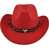 LYSINK Cappello Classico da Cowboy Occidentale da Donna e Uomo, retrò, Vintage, Rave, Jazz, Autunno Inverno, Cappello a Tesa Larga con Cintura, A-Red, Taglia Unica