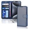 TECHGEAR Cover iPhone 15 Pro Max- Custodia Portafoglio in Pelle Sintetica con TPU Antiurto, Funzione di Supporto con Slot per Schede e Cinturino da Polso per iPhone 15 Pro Max (6,7 Pollici, 2023) blu
