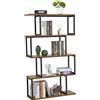 Mondeer Libreria a forma di S, Scaffale Portaoggetti, Libreria a 4 Ripiani, Libreria in Stile Industriale, con Struttura in Metallo, 76 x 24 x127.5cm, per Soggiorno e Ufficio, Marrone