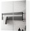 Meerveil Armadietto da bagno con specchio, mobiletto da parete con 2 ante e 2 ripiani, in legno, stile moderno, per bagno, 45 x 13 x 45 cm, bianco