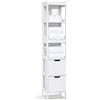 Mondeer Colonna Bagno, Mobiletto Bagno Salvaspazio con 3 Ripiano e 2 Cassetti, Moderna MDF Verniciato Bianca 30 x30 x144cm, per Bagno Soggiorno Cucina