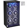 VEVOR Caricaorologi, Caricaorologi per 6 orologi automatici da uomo e da donna, con 6 motori giapponesi super silenziosi, luce LED blu e adattatore, guscio ad alta densità e PU nero