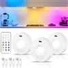 HOTUT Luce Led Sottopensile RGB,3 Pezzi Luce LED Vetrina RGB Ricaricabile USB con Telecomando,Batteria Luci Lampada Spot a Senza Filo Magnetico per Gabinetti,Vetrine(Bianco)