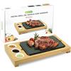 NutriChef Pietra Lavica per Carne, Barbecue da Tavolo con Pietra Granito, Vassoio Acciaio Inox, Piatto Bambù e Ciotole Ceramica, Griglia Carne, Verdura e Pesce