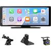 CARPURIDE V92R - Schermo portatile per carplay wireless e Android Auto, touch screen HD da 10,26 pollici, 1080p, con telecamera di backup 720p, BT 5.0, supporto Mirror Link per camion e camper