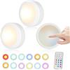 Aoreun Illuminazione per armadi, 3 pezzi RGB senza fili, 12 colori, lampada da incasso da cucina, LED con telecomando, timing, illuminazione a batteria, luce per scale, colore bianco