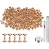 QUARKZMAN 100 Set Rivetti in Pelle 8 x 7mm Elementi Fissaggio Borchie Rivetto a Doppio Cappuccio Metallo 3Pz Montaggio Chicago per Borse Scarpe Pelle Riparazioni, Tono Oro Chiaro