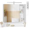 VASAGLE Mobile da Bagno con Illuminazione LED, 16,5 x 70 x 75 cm, Cestino Sospeso, Supporto per Asciugacapelli, per Lavabo, Bianco Nuvola BBK126W01