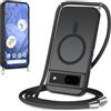 Yoedge Magnetica Cover per Google Pixel 8a 5G con Cordino, Compatibile con MagSafe, Custodia Traslucida Opaca Hard PC Sottile TPU Antiurto Protettiva Case con Corda Collana Tracolla Laccio, Nero