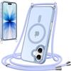 Coalbooliy Cover Magnetica per iPhone 17 con Cordino,Compatibile con Mag-Safe, Custodia Traslucida Opaca Posteriore Sottile Antiurto con Laccio Collo Tracolla Corda Cinghia Case,Blu