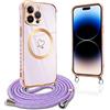 Pnakqil per Magnetica Cover per iPhone 14 Pro Max con Cordino, Ultra Sottile Cuore Silicone Custodia con Laccio Tracolla, Elettrolitico TPU Case con Collana per iPhone 14Pro Max 6.7 Pollic, Viola
