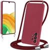 Knrlqim Cover per Samsung Galaxy A33 5G con Cordino Custodia con Laccio Collana Tracolla Collo Corda Regolabile Liquido Silicone Antiurto AntiGraffio Protettiva Case per Samsung A33 5G 6,4,Vino Rosso