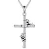 YFN Panda Collana da donna con ciondolo a forma di croce, in argento puro, idea regalo, Argento sterling, Nessuna pietra preziosa