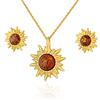 AMBEDORA, Set di Gioielli da Donna Piccolo Sole, Argento Placcato Oro, Ambra Baltica Color Cognac, Ciondolo Placcato Oro su Catena e Orecchini