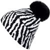 styleBREAKER Cappello da Donna Lavorato a Maglia con PON PON Fantasia Zebra | Caldo Berretto Lavorato a Maglia con Finta Pelliccia Pompon | Berretto Invernale Elastico in Viscosa, Nero-Bianco