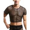 AIEOE Crop Top da uomo a rete da pesce, trasparente, maglietta corta, girocollo, sexy, rete trasparente, casual, sport, palestra, B-nero, S