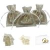 Doni Bomboniere Set Matrimonio 12 Sacchetti Juta Avana Ricamo Scritta Love Shabby Bustine Confetti Bianchi Bigliettini Personalizzabili Segnaposto Sposi Confettata Nozze Portaconfetti Gadget Fai Da Te