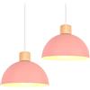 iDEGU 2 Pezzi Lampade a Sospensione Retrò 25CM LED Lampada a Soffitto in Legna Metallo Moderna Lampadario Stile Scandinavo a Semicerchio Plafoniera per Soggiorno Sala da Pranzo Cameretta (Rosa)